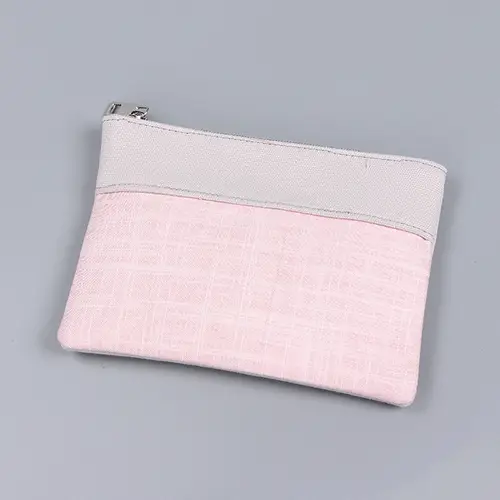 New Trend Factory Pink Zipper Burlap Pink Canvas Cosmetic Makeup Bag